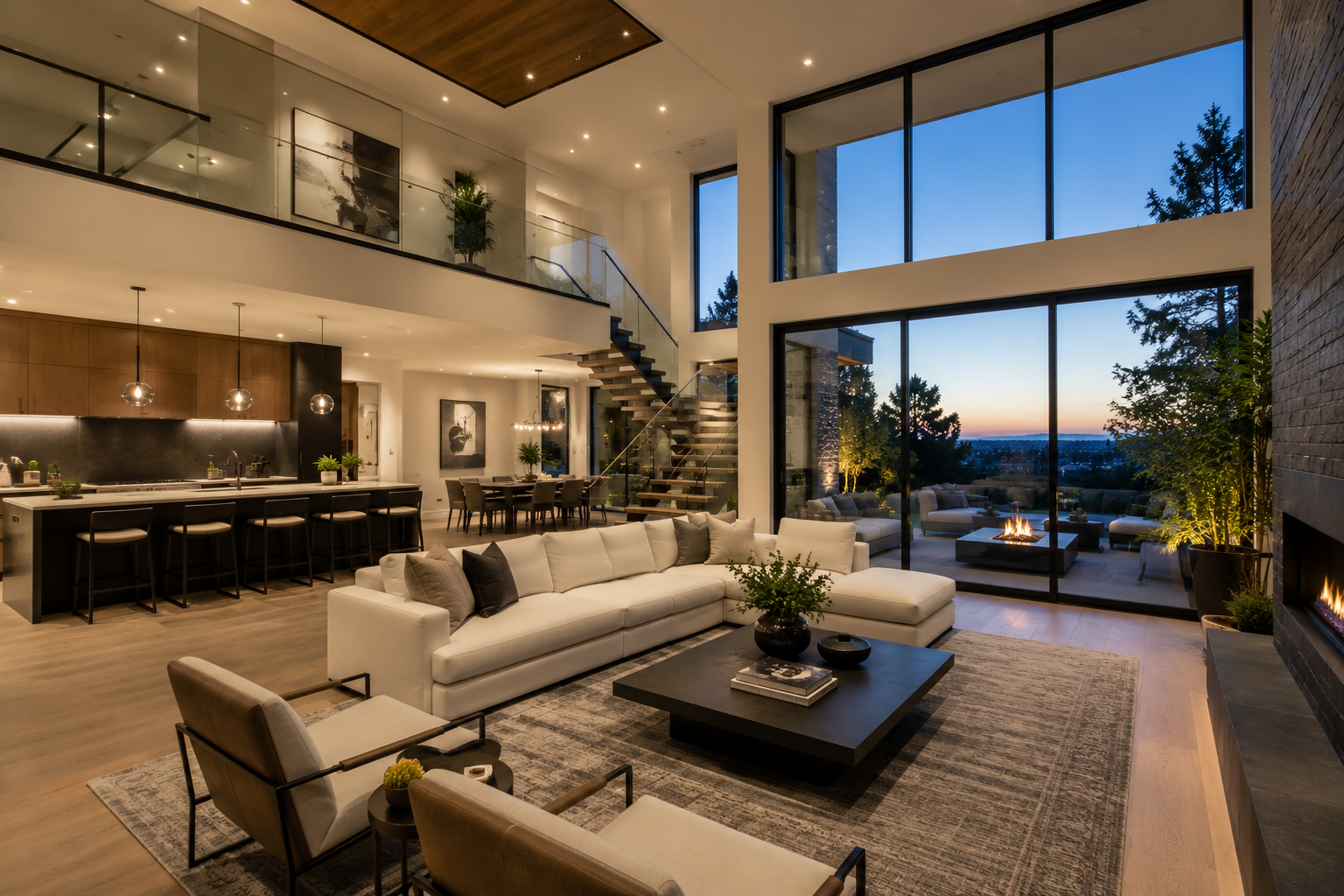 Modern luxury living with outdoor views